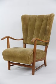 Danish Modern Corduroy Lounge Chair by Fritz Henningsen