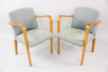 Pair of Thonet Style Bentwood Upholstered Armchairs