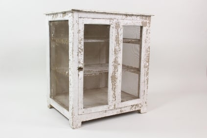 Primitive Painted White Wooden Pie Safe