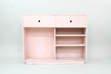 Pink Painted Homemade Plywood Credenza