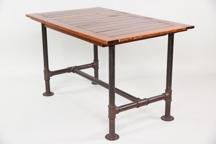 Industrial Wooden Top Iron Pipe Based Table