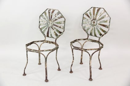 Pair of Iron Sunburst Chairs, Francoise Carre Style