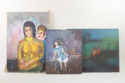 Group of Three Figural Expressionist Paintings, R. Coates 1960s