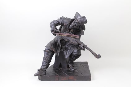 18th Century Italian Carved Wood Sculpture Man Playing Violin