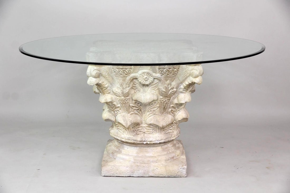 Cast Stone Corinthian Column Glass Top Table (1 of 15)