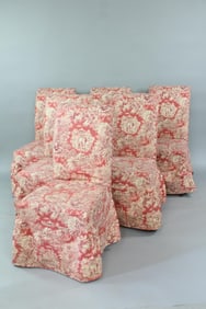 Set of 6 Contemporary Chairs with Elephant Toile Slip Covers