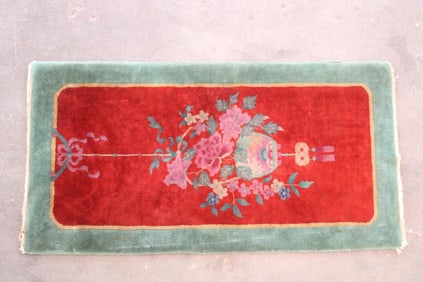 Chinese Art Deco Rug, Hanging Flower Basket