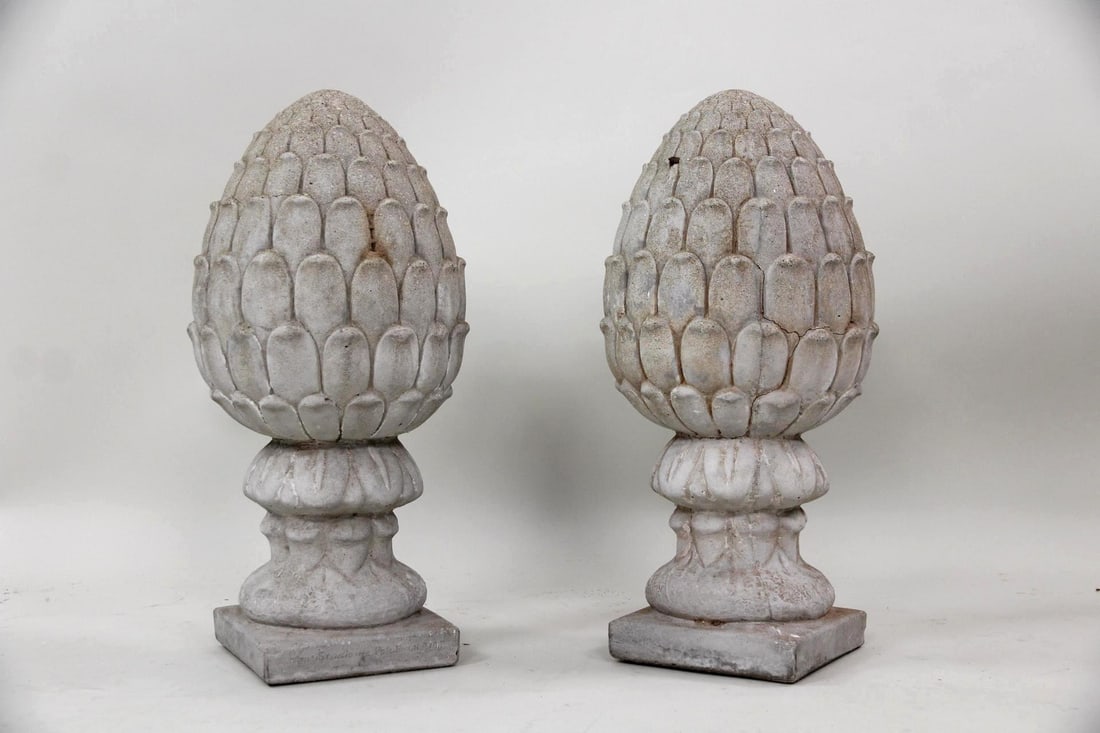 Pair Cast Stone Concrete Artichoke Garden Sculptures, Henri Studio (1 of 12)