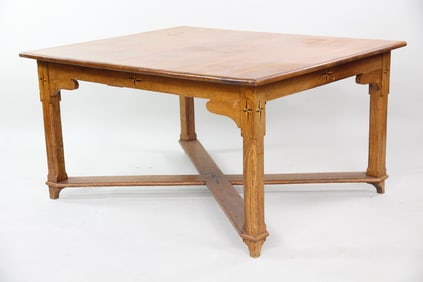 Scandinavian Inlaid Oak Dining Table with Leaves