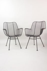 Pair of Russell Woodard Black Sculptura Arm Chairs