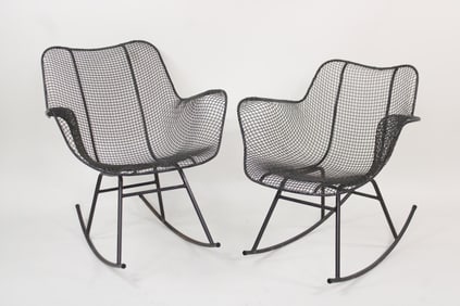Pair of Russell Woodard Black Sculptura Rocking Chair