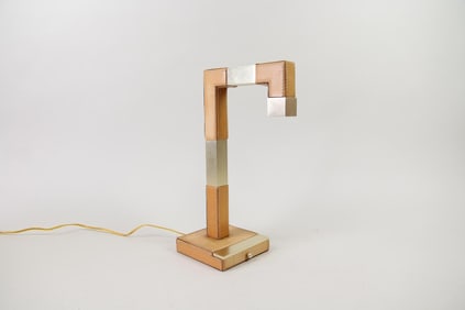 French Leather & Metal Table or Desk Lamp, Le Tanneur