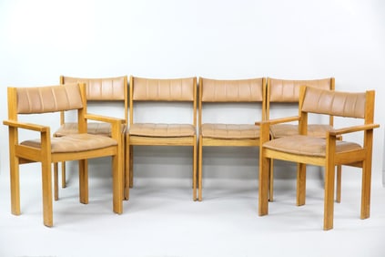 Set of 6 Cubist Oak & Leather Dining Chairs