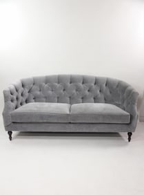 Contemporary Gray Velvet Tufted Chesterfield Sofa