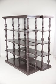 Pair of Large Gray Wood Store Display Shelves