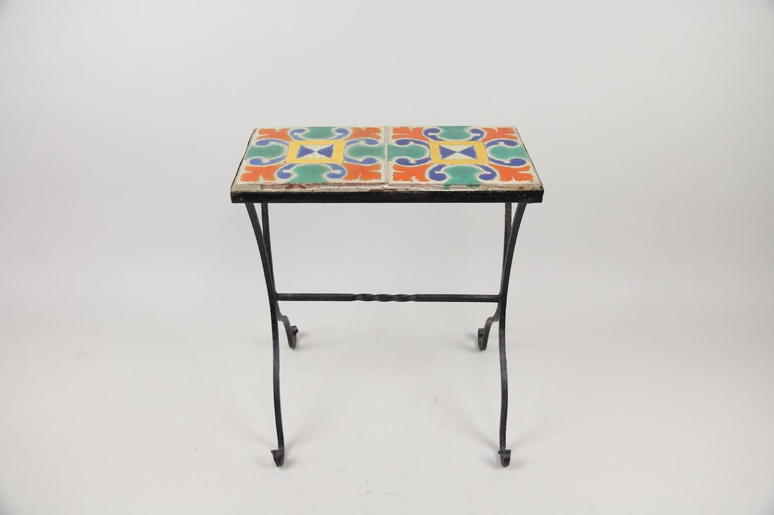 Spanish Revival California Tile Top & Wrought Iron Side Table (1 of 9)