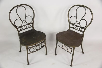 Pair of Art Nouveau Brass Ice Cream Parlor Chairs