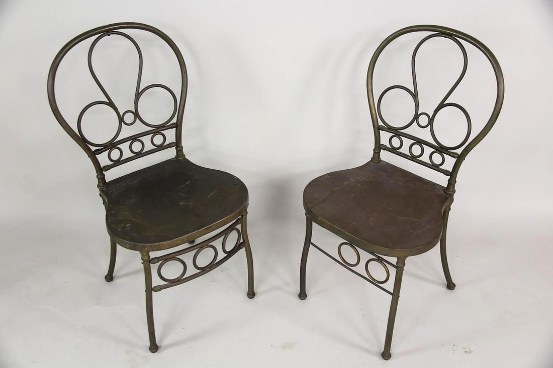 Pair of Art Nouveau Brass Ice Cream Parlor Chairs (1 of 15)