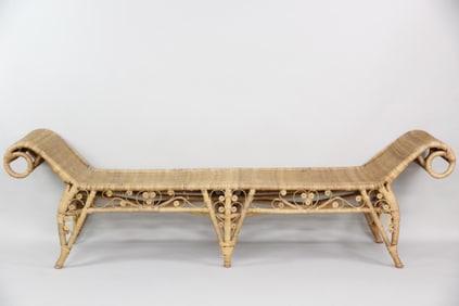 Art Nouveau Wicker Scroll Arm Daybed Bench