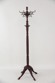 Victorian Bobbin Turned Wood & Cast Iron Coat Rack