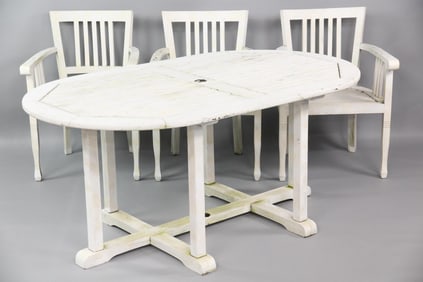 White Painted Teak Outdoor Classics Table & Chairs Set