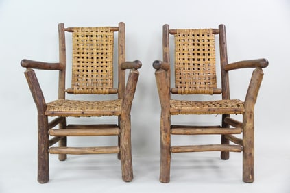 Pair of Old Hickory Armchairs, Adirondack Twig
