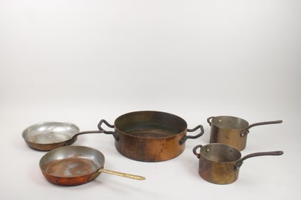 Lot of 5 Copper Saute & Sauce Pans