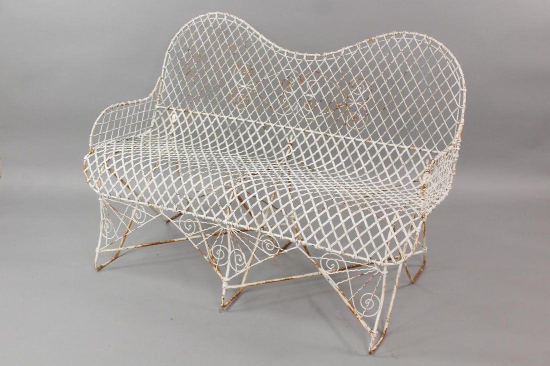 19th C. Victorian Galvanized Wire Settee Garden Bench (1 of 8)