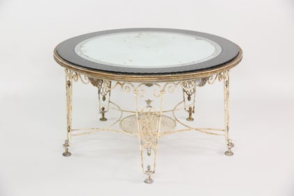 Wrought Iron Table with Eglomise Mirrored Top, Manner of Rene Prou