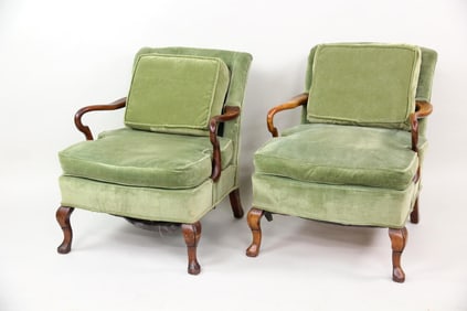 Pair of Green Velvet Armchairs