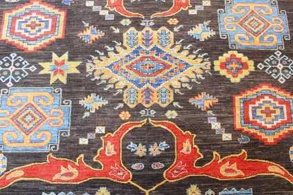 Tribal Persian Area Rug in Blue & Gold, 9' x 11.5'