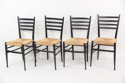 Set of 4 Italian Black Ladder Back & Rush Chairs