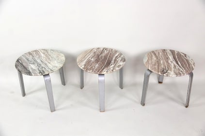 Set of 3 Marble Top Bentwood Side Tables