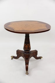 Neoclassical Inlaid Marquetry Wood Tilt Top Pedestal Table