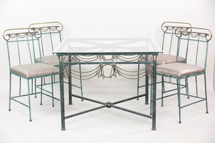 Set of 4 Patinated Mixed Metal Table & Chairs by Mario Villa