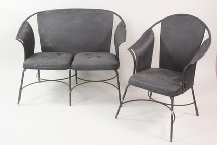 Black Sculptural Outdoor Loveseat & Chair Set