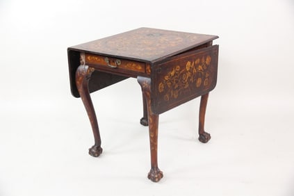 Dutch Marquetry Wood Pembroke Table, Floral Design