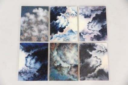 Group of 6 Clark Murray Small Expressionistic Paintings, Blue Cloudy Skies