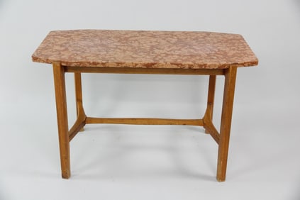 Danish Modern Teak Marble Side Table