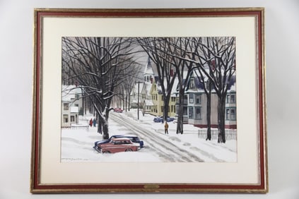 Kent Day Coes Large Watercolor Painting "New England Winter"