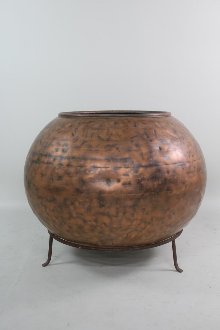 Large Copper Vessel Orb Planter on Stand (1 of 14)