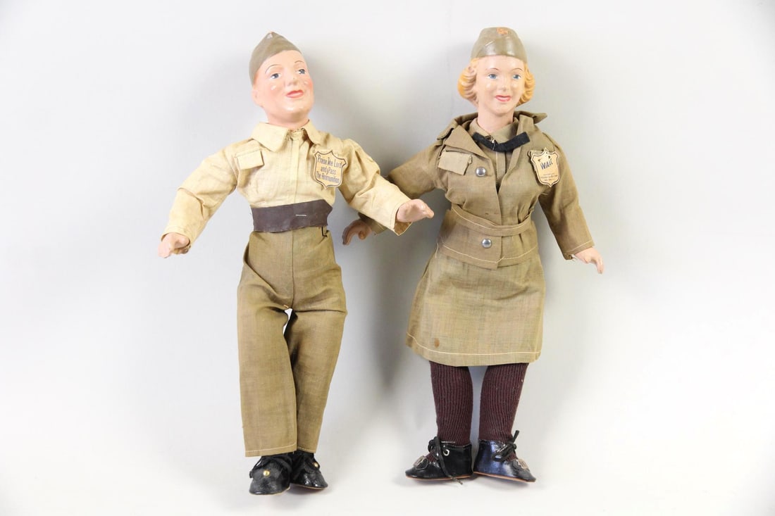 Pair of 2 Freundlich WWII Composition Dolls, Man & Woman (1 of 12)