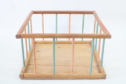 Mid 20th C Painted Wood Doll Playpen