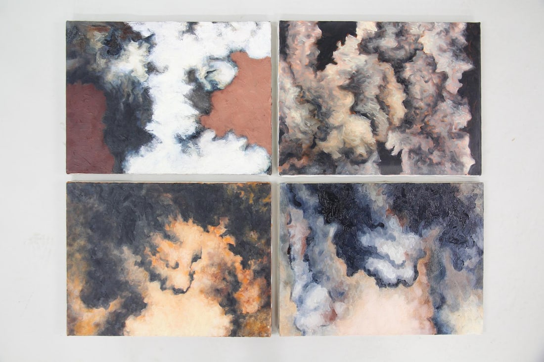 Group of 4 Clark Murray Small Expressionistic Paintings, Orange & Brown Cloudy Skies (1 of 8)