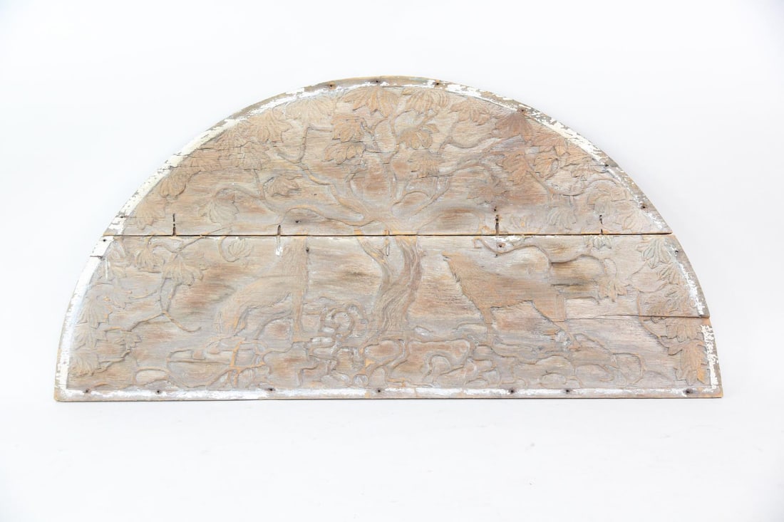 Folk Art Carved Wood Architectural Demi-Lune Transom (1 of 6)