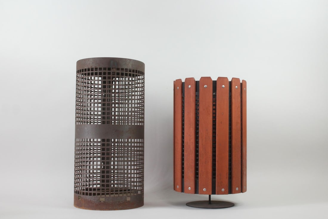 Lot of 2 Outdoor Trash Cans, Metal Mesh & Wood (1 of 12)