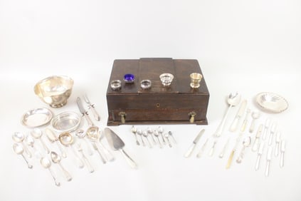 146 Pc Sterling & Silver Plate Lot, Flatware, Tiffany Cake Server, Frank M Whiting Paul Revere Bowl