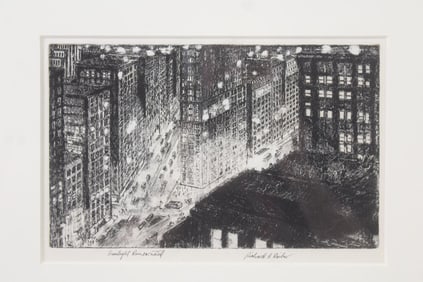 Richard Reiber Etching of Times Square, "Sunlight Reincarnated"
