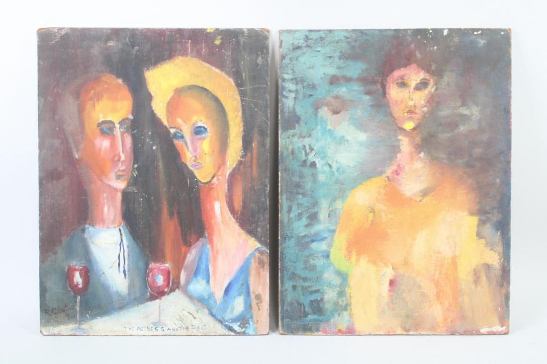 Pair of Expressionist Portrait Paintings, R. Coates 1951 (1 of 14)