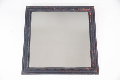 Worn Black Painted Large Square Mirror